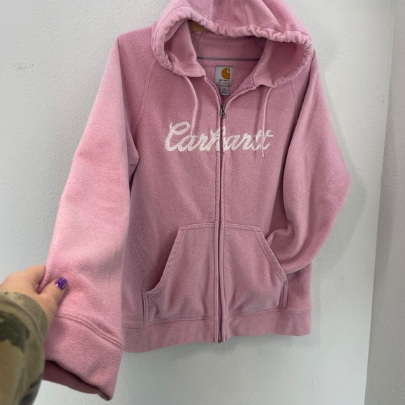 Carhartt Womens Fleece Full Zip Hoodie Pink Logo Script Size M Cozycore Lounge - Picture 4 of 6
